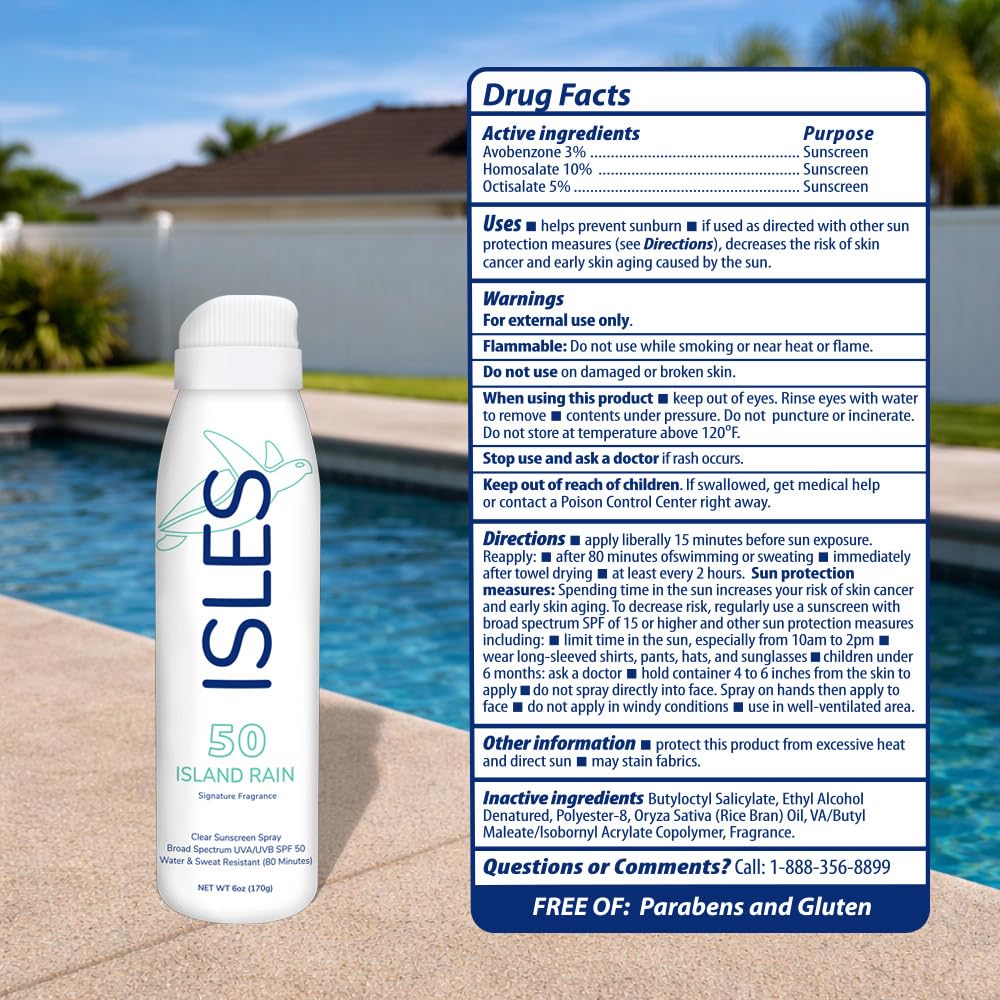 Coral Isles Island Rain Sunscreen Spray SPF 50 - Hawaii Compliant - Oxybenzone & Octinoxate Free - Broad Spectrum - Water Resistant, 6 Fl Oz (Pack of 3)