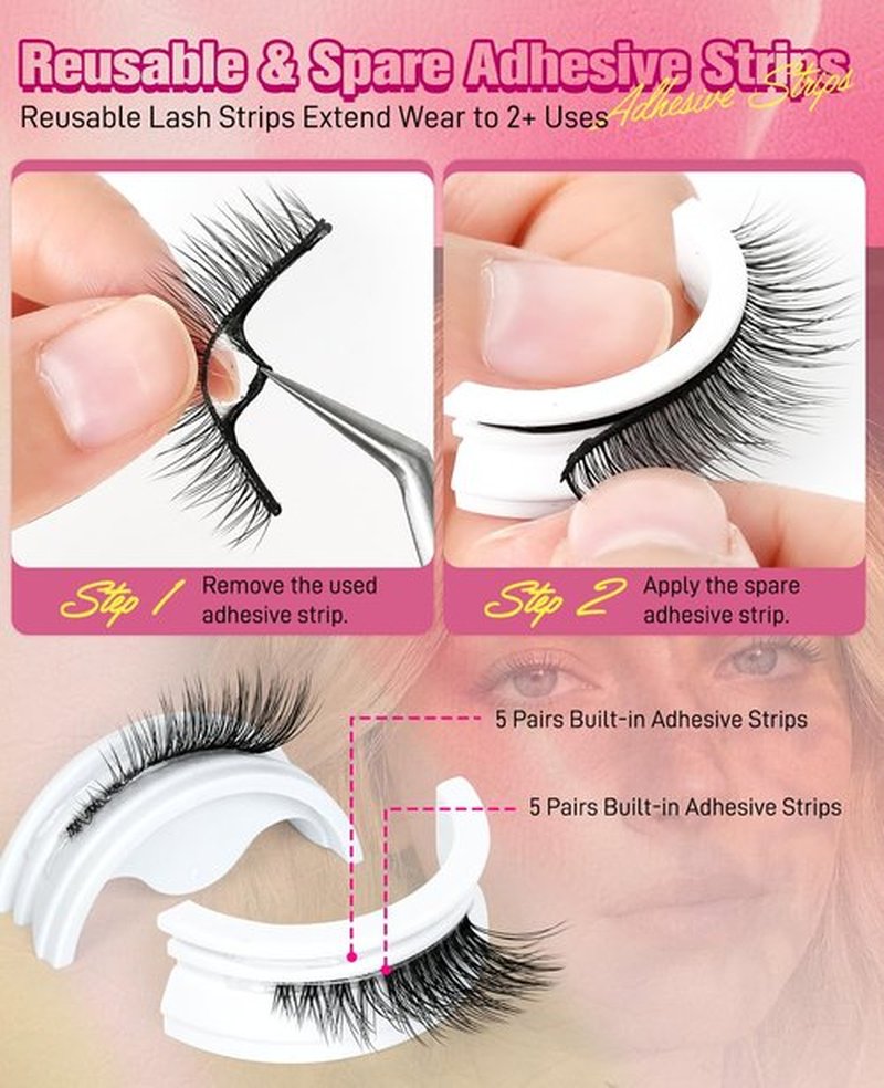Half Self Adhesive Eyelashes Natural Look Preglued Eyelashes 14mm 3/4 Coner Glueless No Glue Needed Reusable Stick on False Strip Lashes by EMEDA (Half HN12 with Tweezers)