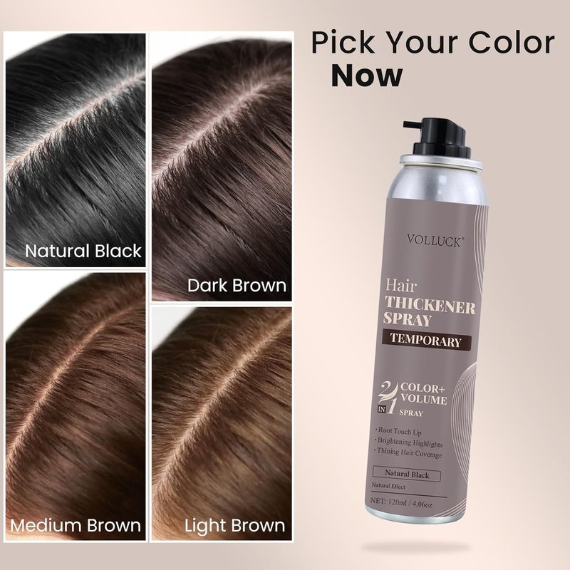 VOLLUCK Root Touch Up Hair Color Spray - Ammonia-Free Grey Coverage for Men & Women | Quick Drying Black