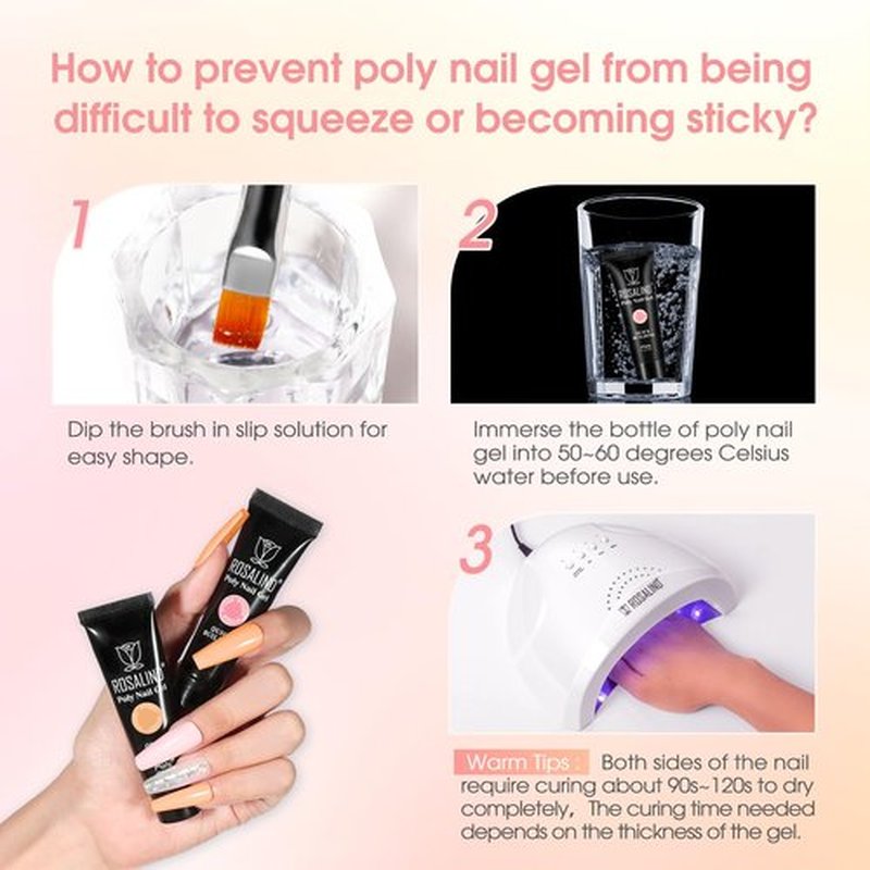 ROSALIND 14PCS White Nude Poly Nail Gel Kit with Nail Lamp Brown Purple Poly Extension Gel Set