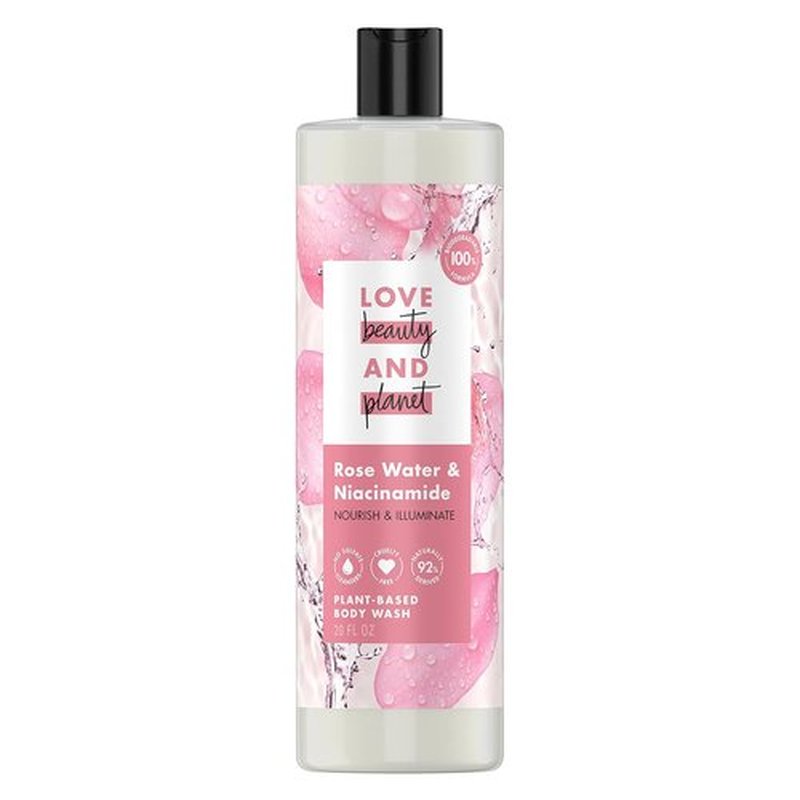 Love Beauty and Planet Body Wash - Nourishing Rose Water & Niacinamide, 20 fl oz | Plant-Based Cleansers