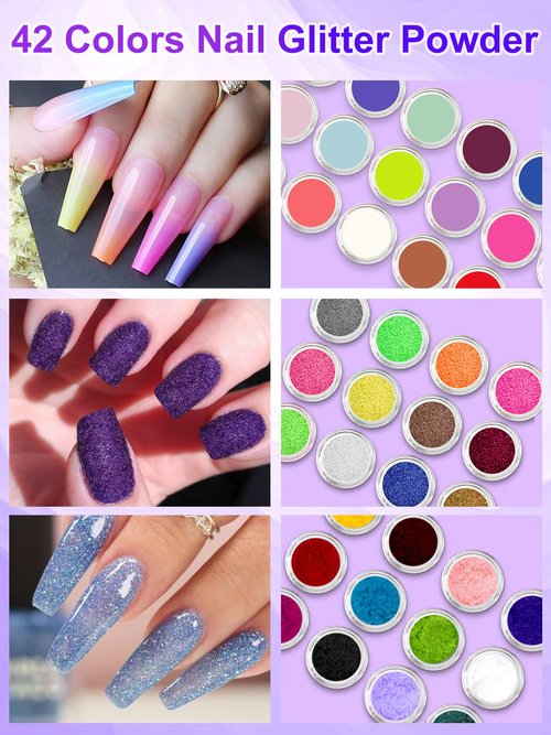 Professional Acrylic Nail Kit for Beginners - 42 Colors Glitter Powder, Liquid, UV Light, Drill, Practice Finger Nail Bag Organizer Case