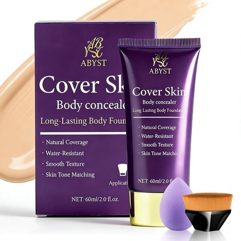 Regine Switzerland Body Coverage Perfector - Waterproof Makeup with Brush & Puff | Full Coverage for Tattoos & Scars (2.0oz Natural Beige)