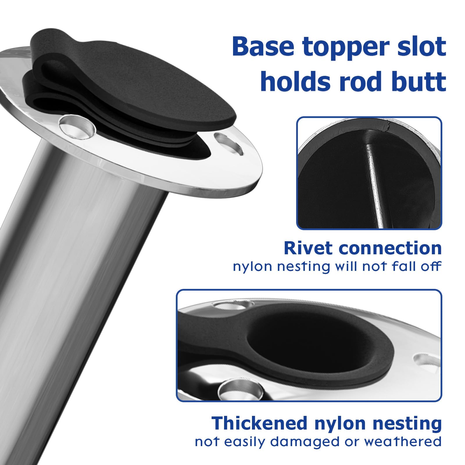 90 Degree Fishing Rod Holder 2 Pack, 316 Stainless Steel Rod Holders for Fishing Boat, Flush Mount with Cap, Heavy Duty