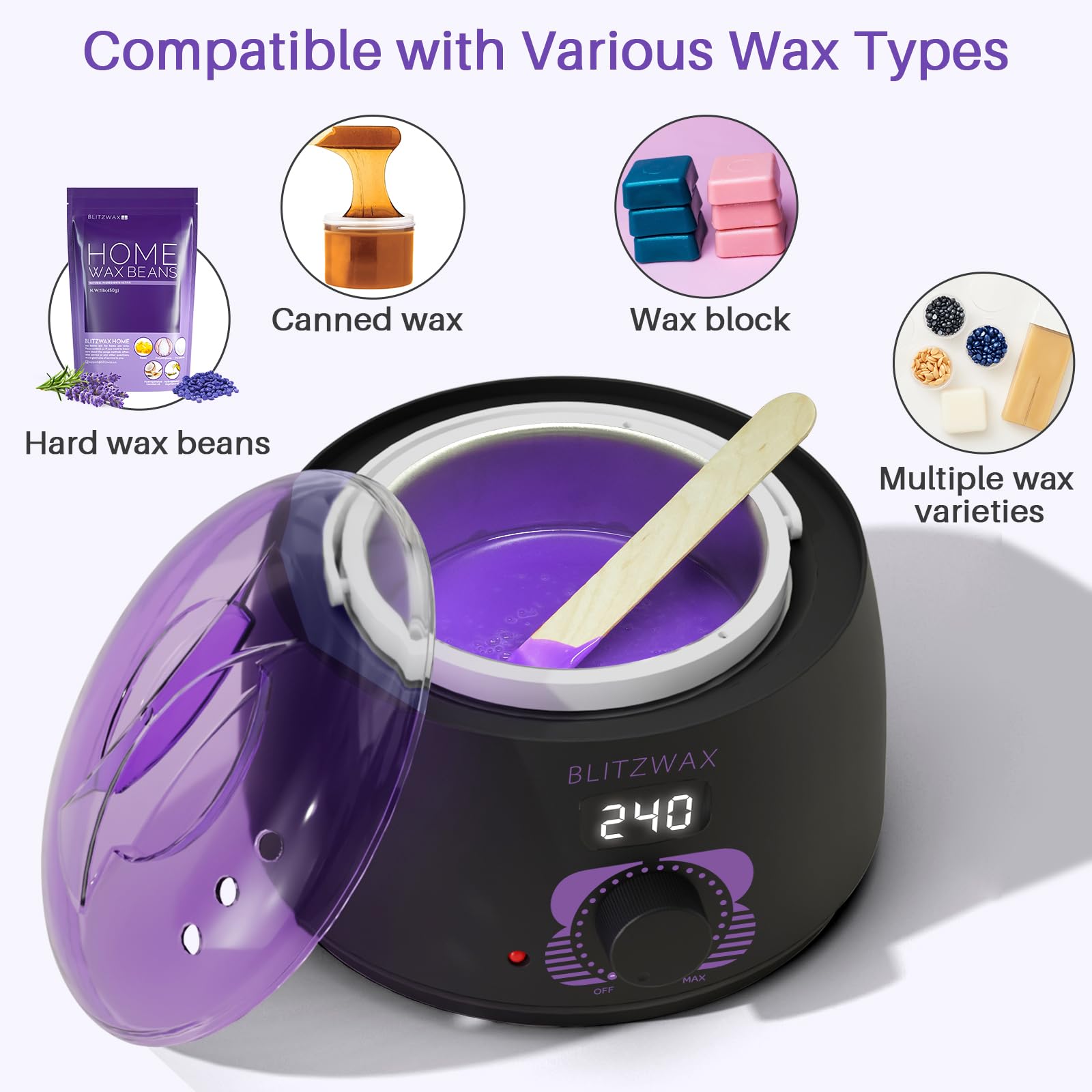 BLITZWAX Brazilian and Bikini Wax Pot for Women, Hard Waxing Warmer for Face, Legs and Body, At Home Hair Removal Machine, Beginner Friendly, Digital Fast Heating, 16oz Capacity