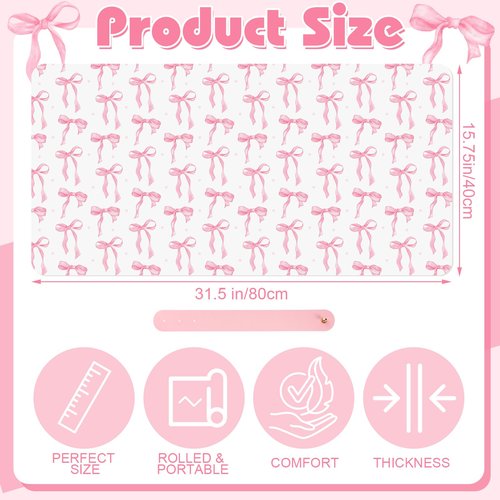 Teenyyou Coquette Bow Makeup Mat for Vanity Top Protector, Valentine Dual Sided Leather Vanity Waterproof Desk Pad Dressing Mat Nonstick Gifts for Women Home Office Decor(Pink,15.7" X 31.5")
