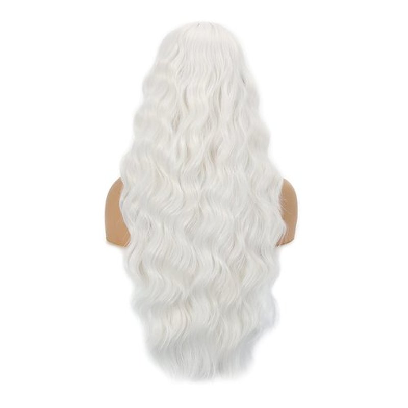 Daiaces Long Curly White Lace Front Wigs for Women Middle Part Wavy Wig Natural Looking Hair Replacement Wig for Daily Party Use Cosplay Costume Halloween