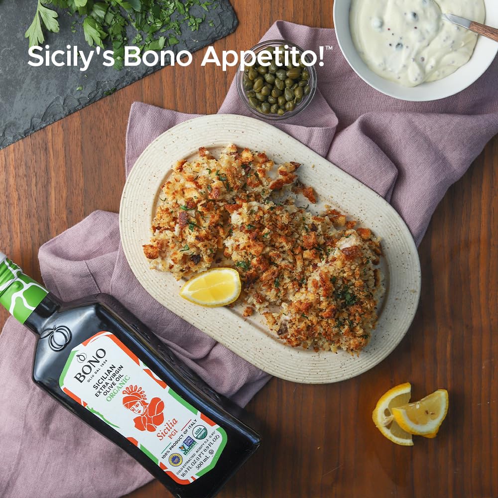 Bono Organic Sicilian PGI Extra Virgin Olive Oil, 16.9 Fl Oz – USDA Organic, Non-GMO, Cold Extracted, Certified Gluten Free, Clean Label Project Purity Award Winner