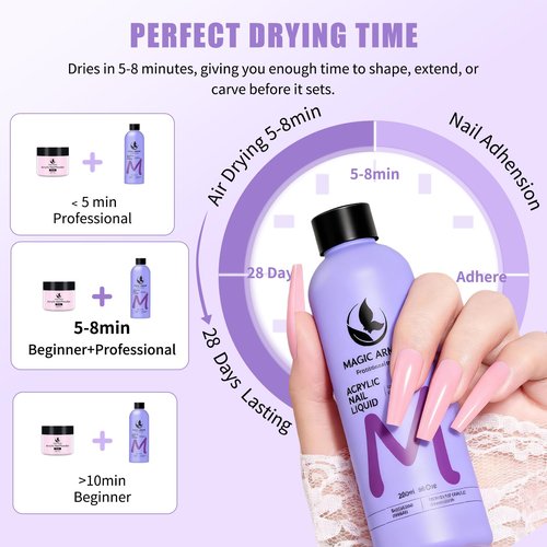 8FL.OZ Acrylic Liquid Monomer Acrylic Nail Liquid Non-Yellowing Acrylic Liquid Professional EMA Monomer Liquid for Acrylic Nail Extension and Carving, DIY Home Nail Salon Use