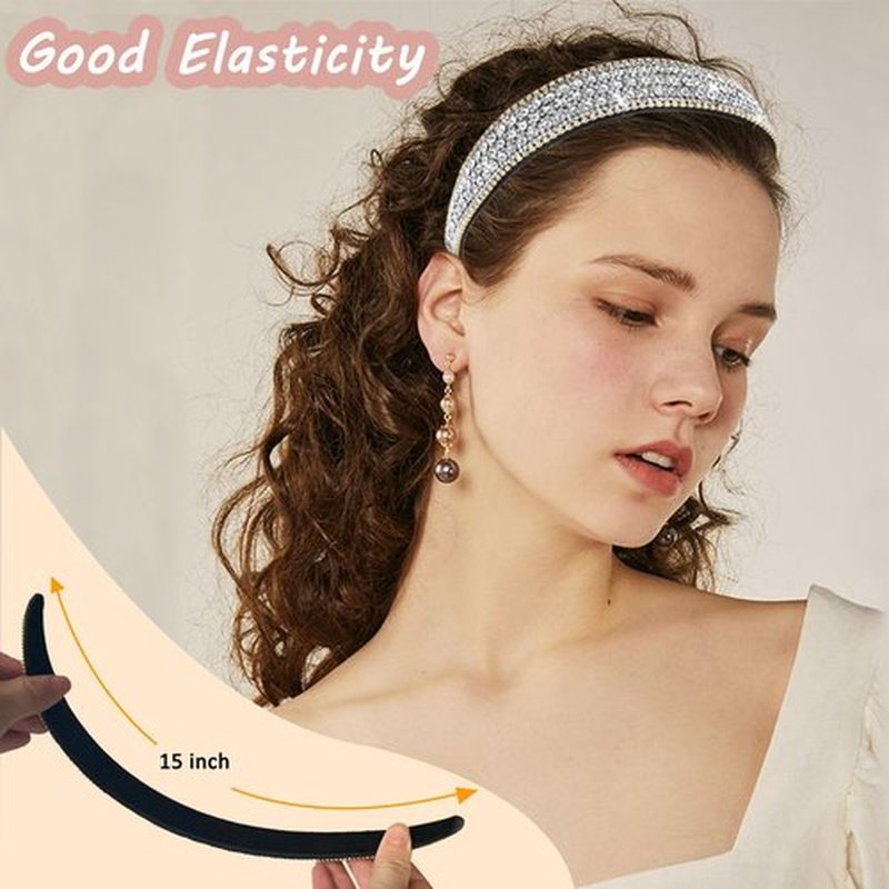 SHEHARUHI 2 Pieces Gorgeous Rhinestone Headbands Fashion Hair Accessories Glitter Sparkly Crystal Diamond Headbands for Girls Women(Silver, Rainbow)