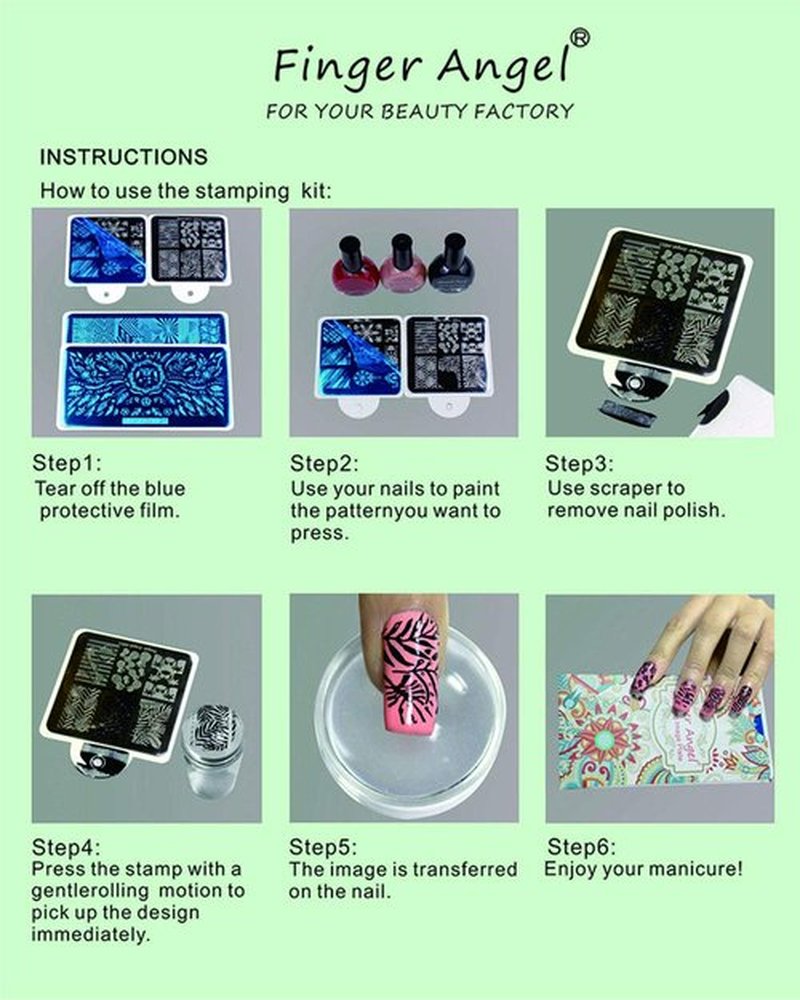 FingerAngel 8pcs Nail Stamp Plates + Nail Stamper with Scraper+ 1 Pcs storage bag Nails Art Stamping Plate Scraper Stamper Set Leaves Flowers Animal Template Image (V17-24)