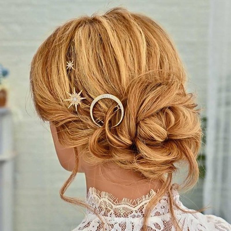 BARTOSI Moon Star Hair Clips Gold Stars Hair pins Crystal Celestial Hair Accessories for Women and Girls (Pack of 3)
