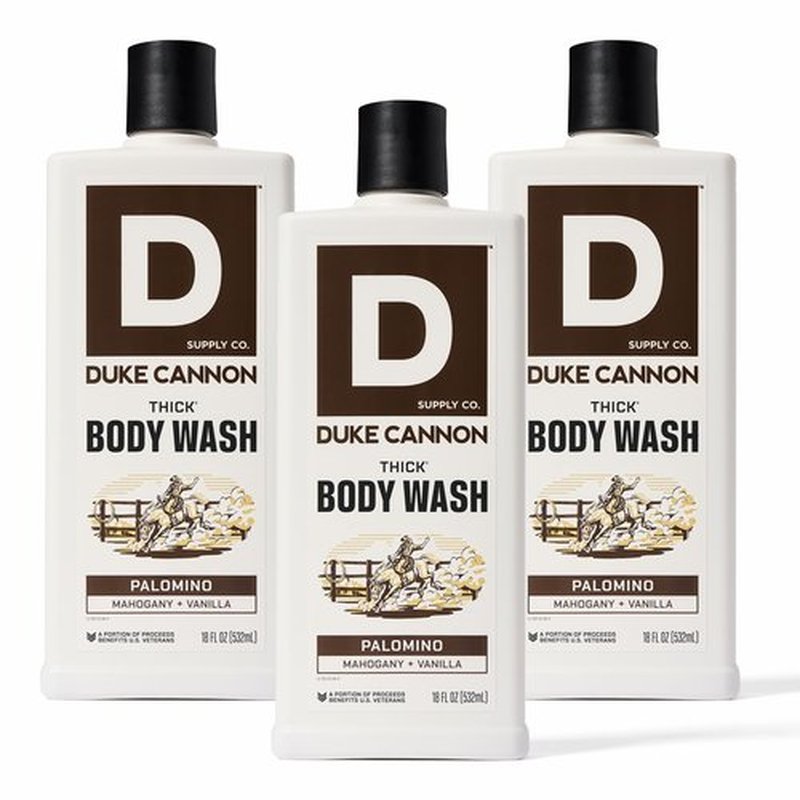 Duke Cannon Supply Co. Thick High Viscosity Body Wash – 3X Thicker, Cleansing Shower and Bath Gel, Mineral-Enriched for Men – Shower Gel – Men’s Body Scrub – Palomino 3 pack –18 oz
