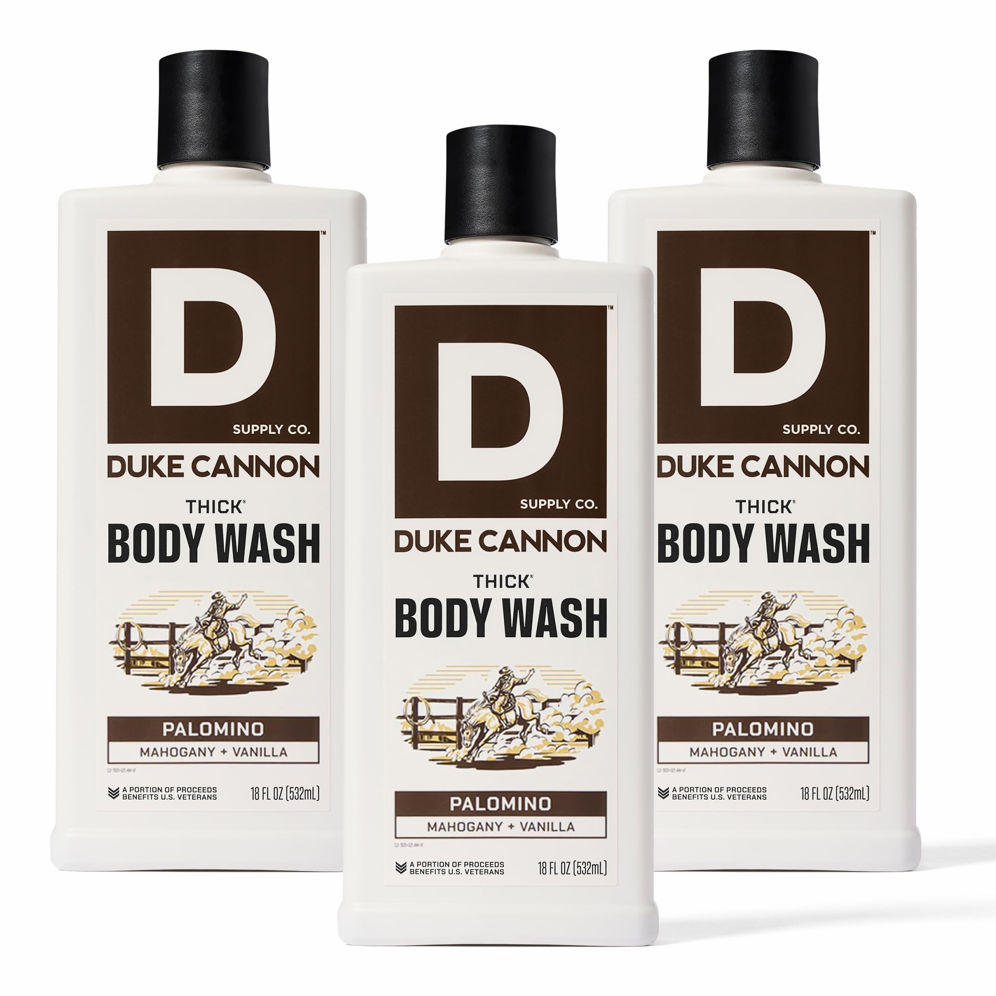 Duke Cannon Supply Co. Thick High Viscosity Body Wash – 3X Thicker, Cleansing Shower and Bath Gel, Mineral-Enriched for Men – Shower Gel – Men’s Body Scrub – Palomino 3 pack –18 oz