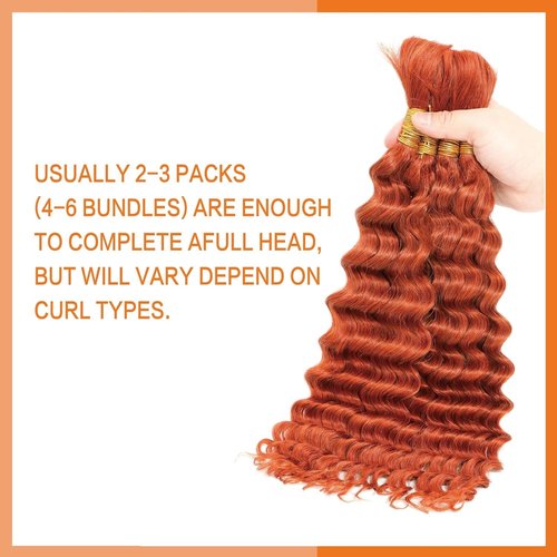 #350 Ginger Orange Orange Human Braiding Hair for Boho Braids Deep Wave Bulk Human Hair for Braiding 2 Bundles Total 100g 20 Inch No Weft Brazilian Virgin Hair