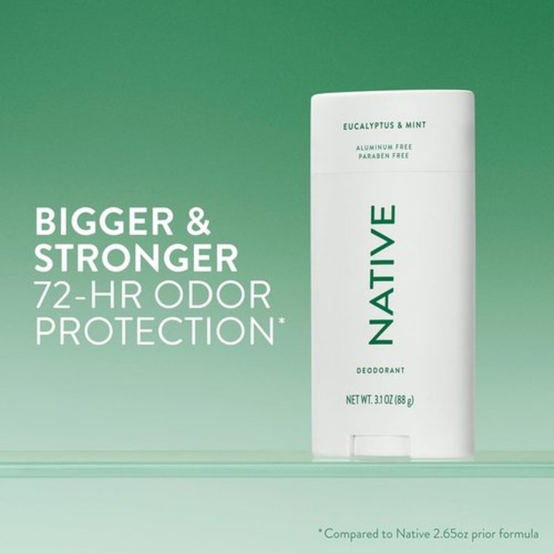 Native Aluminum-Free Deodorant - Eucalyptus & Mint - 72-Hour Odor Control - 3.1 oz Stick for All Genders