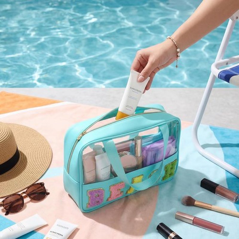 Hillban Clear Beach Makeup Bags - 6 Pcs Waterproof Travel Toiletry Bags with Handle | Large PVC Nylon Cosmetic Set for Summer Vacation