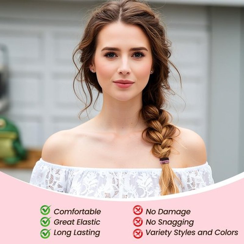 BESKIT 50 PCS Boho Hair Ties, 5 Styles Elastic Hair Tie Bracelets for Women, No Damage 2.36'' Hair Elastic Ponytail Holders for Girls with Thick, Thin and Long Hair