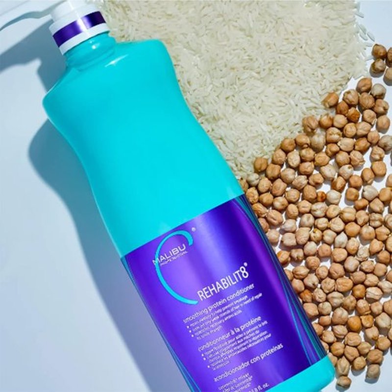 Malibu C REHABILIT8 Smoothing Protein Conditioner - Hydrating Formula to Replenish Hair Protein & Prevent Breakage - 12 oz