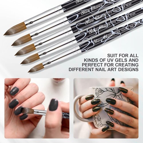 Skiennix Acrylic Nail Art Brush - Size 10 Kolinsky Hair Oval for Professional Manicure | Black, 1 Count