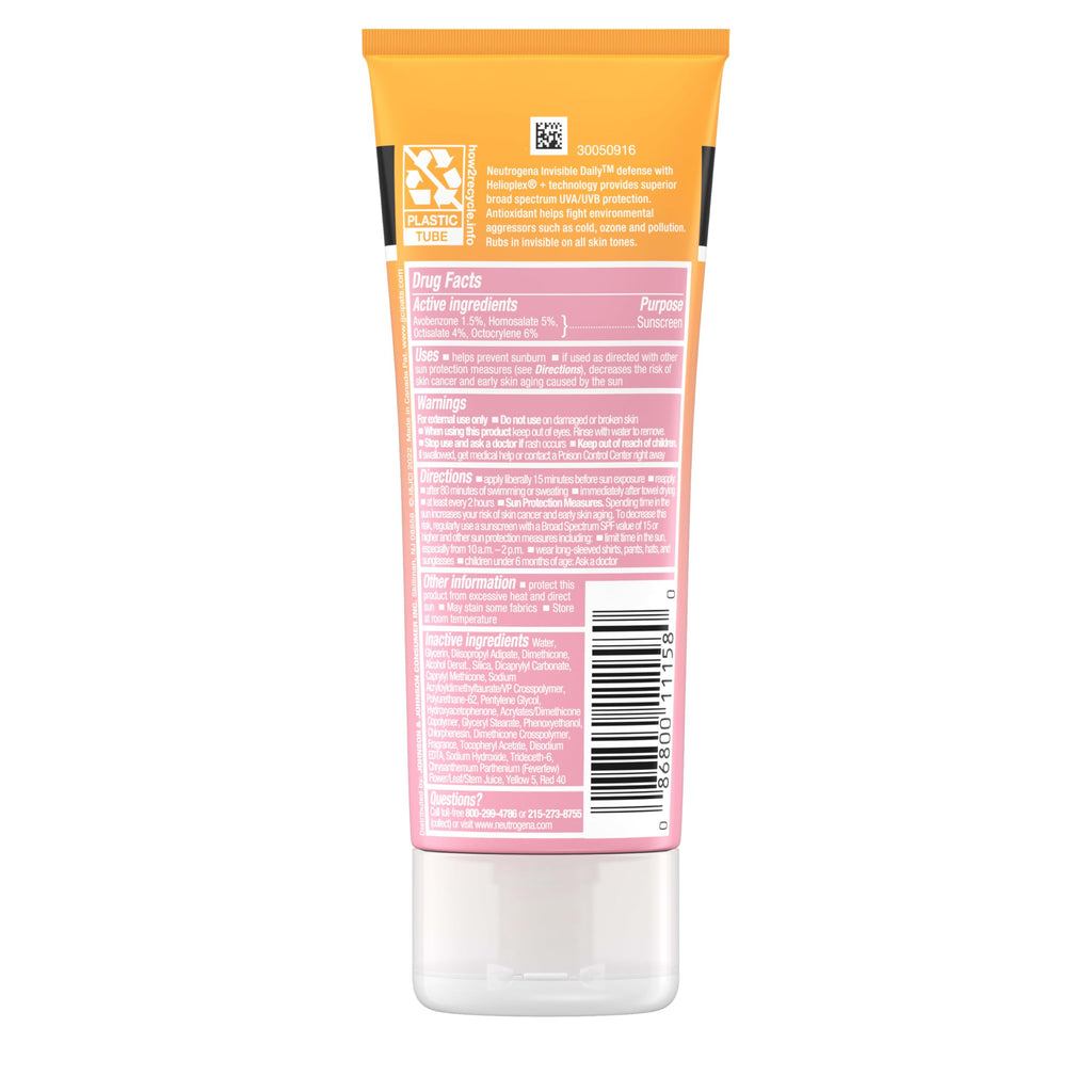 Neutrogena Invisible Daily Defense Sunscreen Lotion, Broad Spectrum SPF 30, Oxybenzone-Free & Water-Resistant, Sun & Environmental Aggressor Protection, Antioxidant Complex, 3.0 fl. oz (Pack of 2)