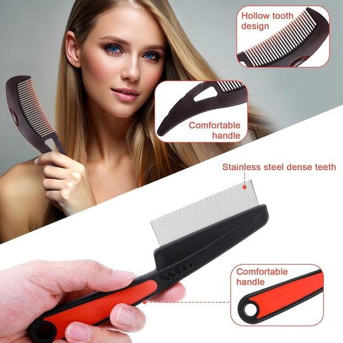 Dandruff Comb, Hollow Tooth Button Comb, Detoxing Comb Energy Massage Comb, Scalp Psoriasis Comb Dandruff Removal Comb, Lice Comb Multifunctional Hairbrush (Brown+Red)
