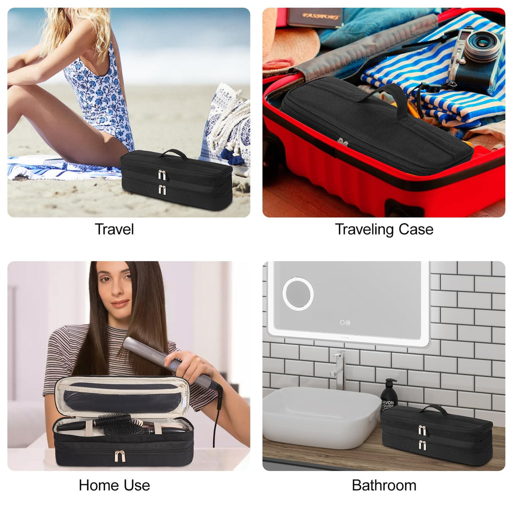 GENCAM Double-Layer Carrying Case for Dyson Airstrait Straightener, Travel Case for Dyson Airstraight, Portable Storage Case for Dyson Airstrait/Corrale Hair Straightener (Black)