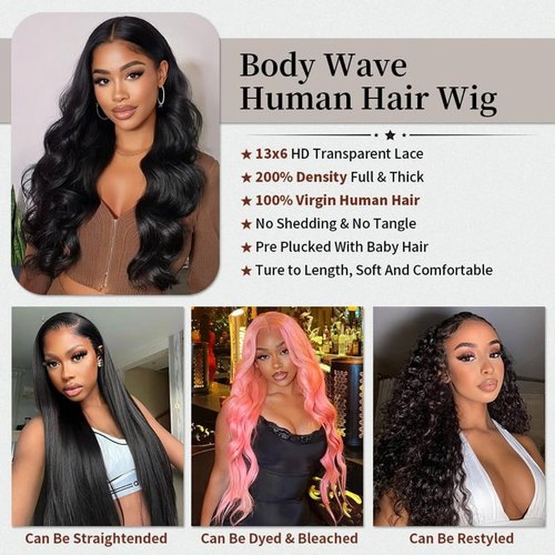 BOUTAB 14 Inch Body Wave Lace Front Wigs Human Hair 13x6 Lace Front Wigs Human Hair 200% Density Glueless Wig for Women