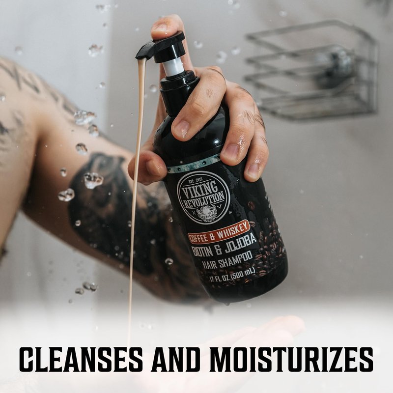 Viking Revolution Coffee Whiskey Mens Shampoo and Conditioner Set with Biotin and Jojoba Oil - Natural Hair Shampoo and Hair Conditioner for Men with Vitamin B5- Shampoo and Conditioner Set Men (17Oz)