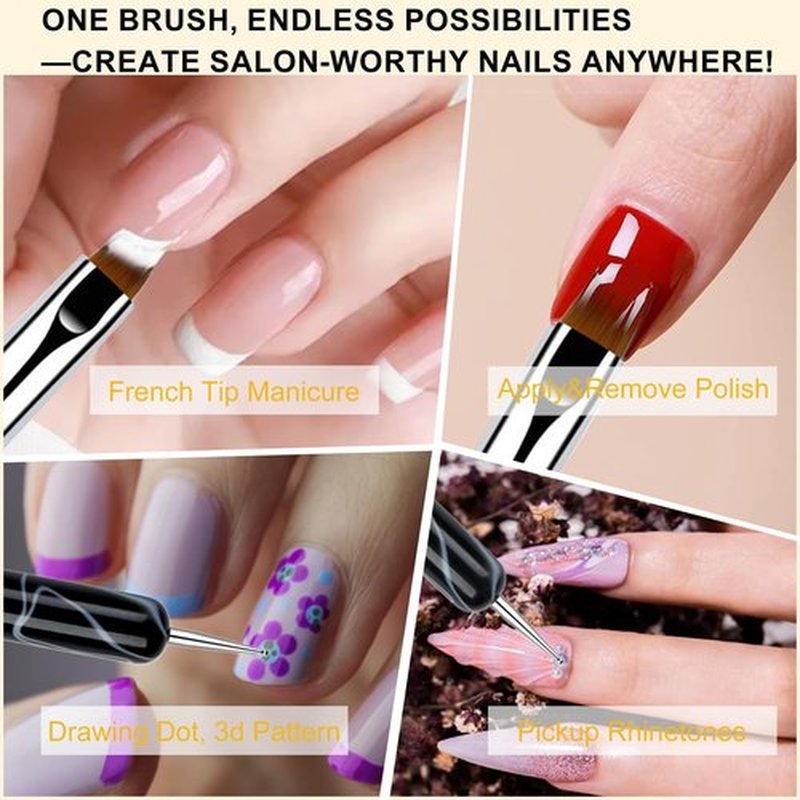 JFIYUOMCI French Nail Brush Set, 2 Way Dotting Tool and French Tip Brush, Gel Acrylic Nails Art Design Pen, Nail Clean Up Brushes for Professional Manicure Tools, Size 10#,12#, 14#, 16# - Marble Black