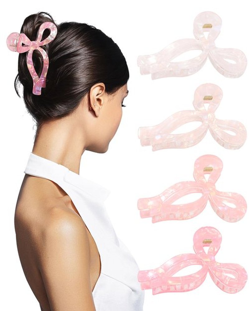 4 PCS Acrylic Bow Hair Clips for Women Bow Cute Claw Clip 4.3" Large Hair Claw Clips for Thick or Long Hair Bows Jaw Clip