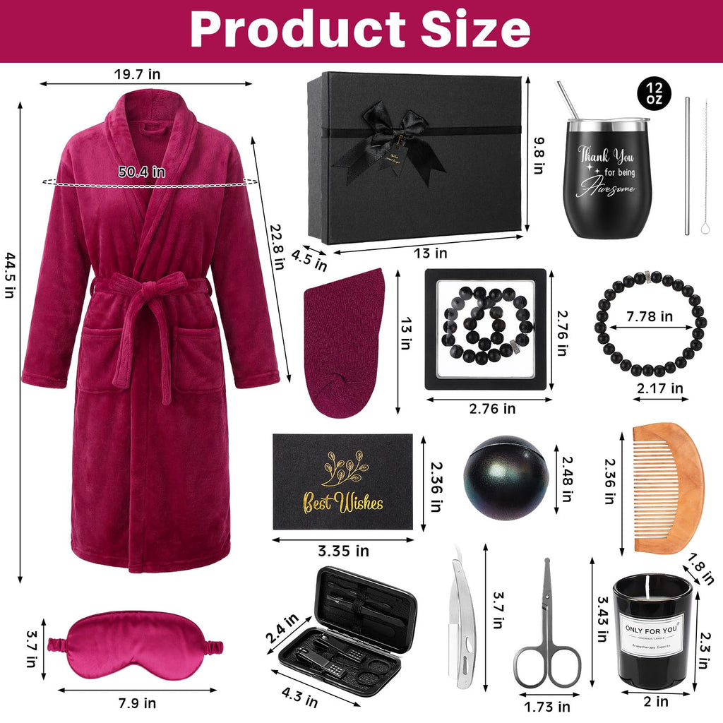 Nuogo 15 Pcs Birthday Gifts for Men Beard Care Set for Him Dad Birthday Gifts Basket Ideas Kit for Men Tumbler Bath Robe for Father's Day Dad Husband Boyfriend Box(Unhooded,Wine Red)