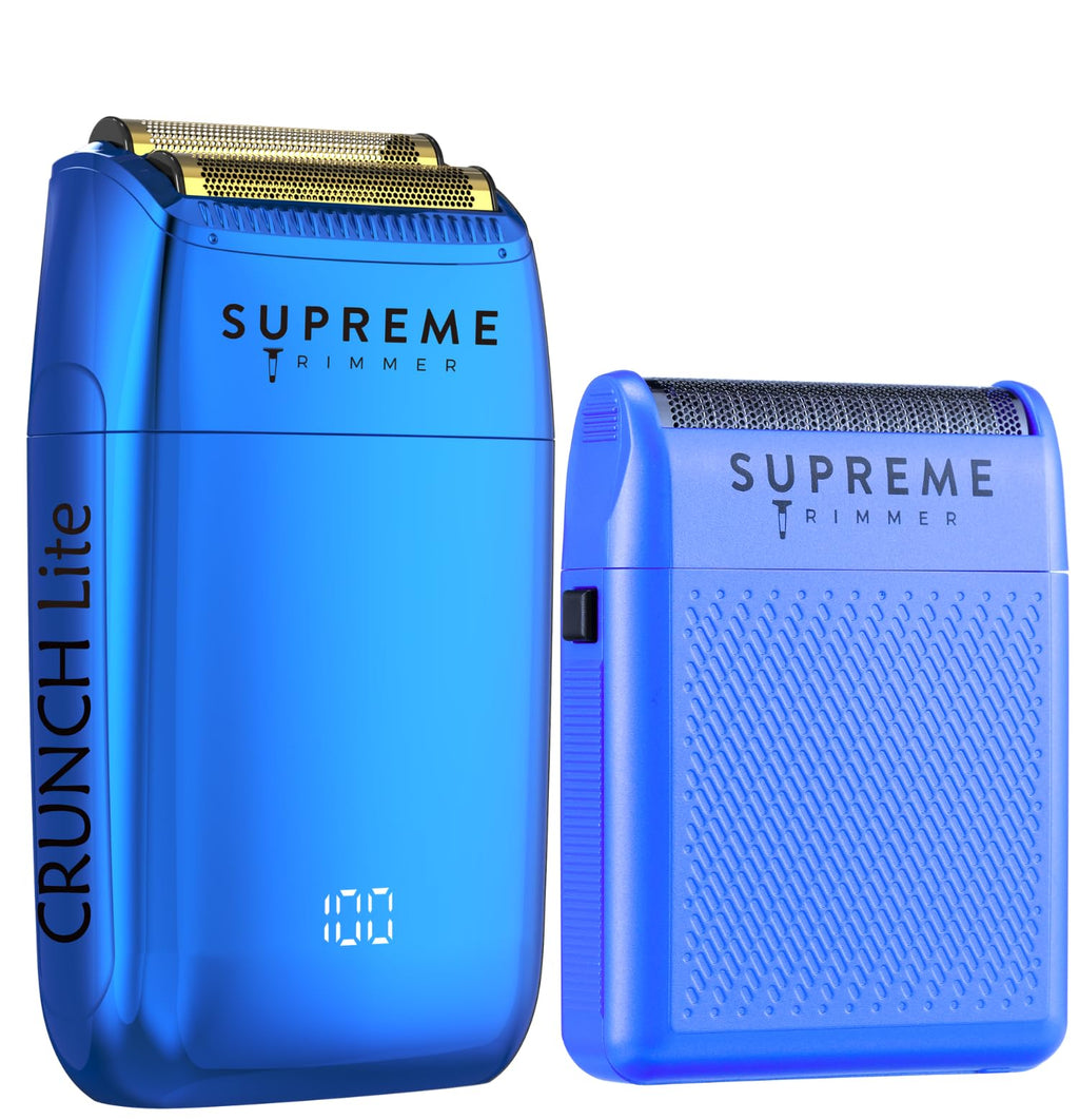 Supreme Trimmer Crunch Lite & Solo Foil Shaver Kit | Pro Barber Electric Foil Razer STF600 & STF101 Set | Blue