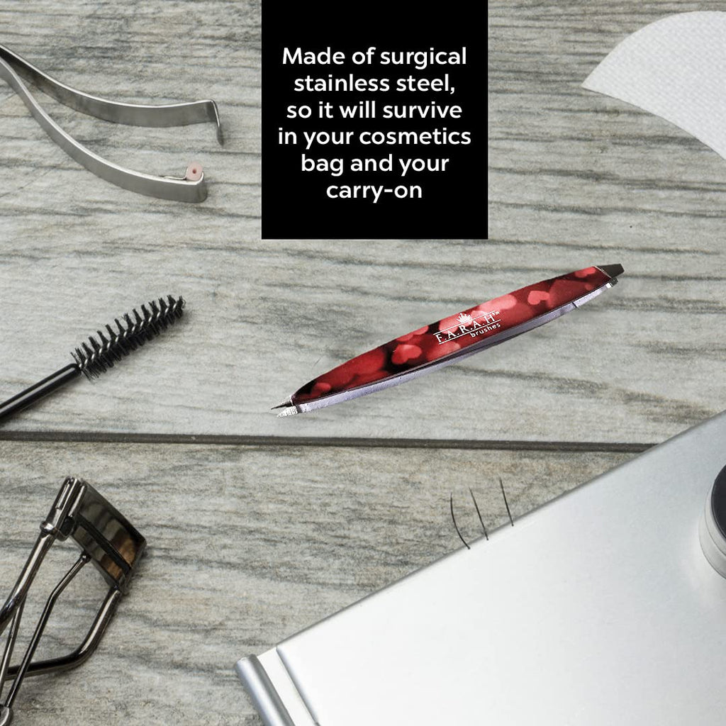 F.A.R.A.H Z-Tweeze Professional Stainless Steel Dual Ended Precision Tweezers - Heart Collection (Red Heart to Heart)