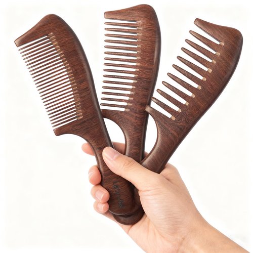 Letyvba Wooden Comb Set – Fine, Medium & Wide Tooth Anti-static Wooden Hair Combs for Curly, Wet, Long Hair
