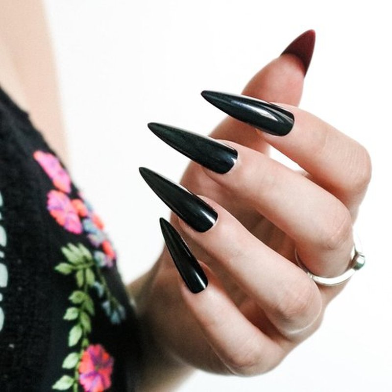 Allkem Press on Nails | Black Red Bottoms Sculpted Stiletto Glossy Extra Long Stiletto| 10 sizes - 20 pcs Nail kit with Glue box