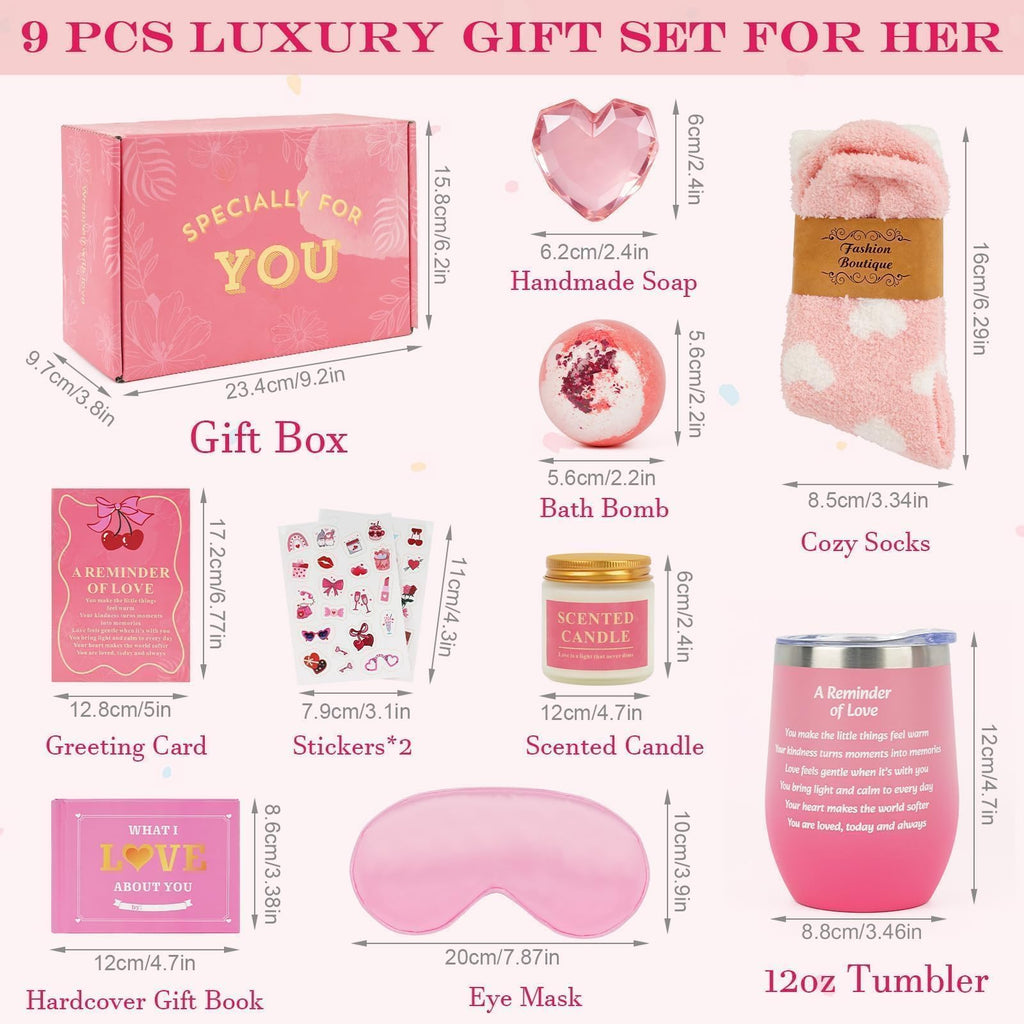Valentines Day Gifts for Her, Birthday Gifts Set for Women, Unique Self Care Gift Basket With Thermos Cups, Heart Handmade Soap, Eye Masks, Galentines Gifts for Wife Girlfriend Mom Sister Daughter