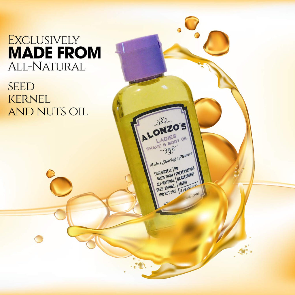 ALONZO'S SENSATIONAL SHAVE - Shaving Oil for Women (2 Oz Bottle) All-Natural Pre-Shave & After Shave Oil for Smooth Legs and Soft Bikini Area - Moisturizes & Calms Irritated Skin from Razor Burn