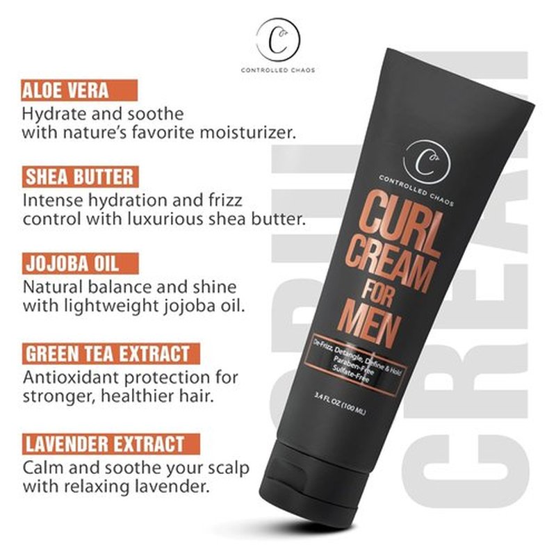 Controlled Chaos Curl Cream for Men - Sulfate-Free Hair Styling Cream for Wavy & Curly Hair (3.4oz)