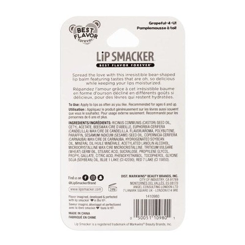 Lip Smacker Lip Balm - Sugar Bear Grapeful-4-U Flavor for Soft, Moisturized Lips