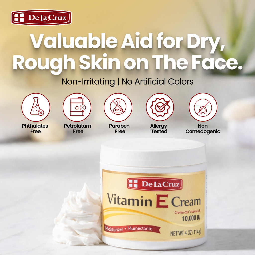 De La Cruz Vitamin E Cream Moisturizer for Face and Neck - Moisturizing Skin Care for All Skin Types - Made in USA, 4 oz (3 Pack)