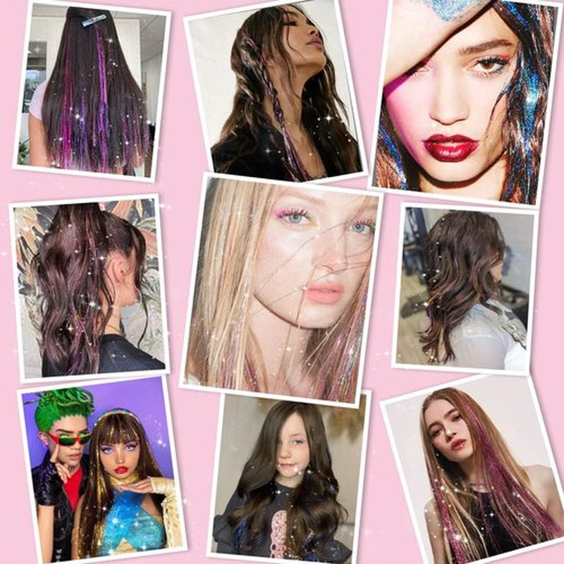 Sky Blue Fairy Hair Tinsel Kit Pack of 12 Pcs Clip in Hair Tinsel Kit 20 Inch Glitter Blue Tinsel Hair Extensions Festival Gift Tinsel Fairy Hair Extension Party Dazzle Hair (12Pcs,Sky Blue#)