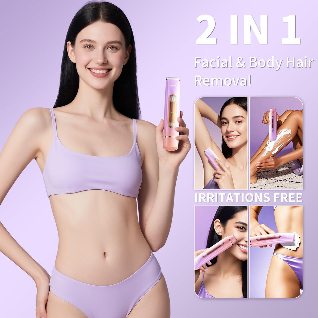 Bikini Trimmer for Women, Electric Razors with Dual Heads, Rechargeable Pubic Hair Trimmer with IPX7 Waterproof, Painless Pro Shaver for Underarm Leg Arm Body Face Private Area（DuskyRose）