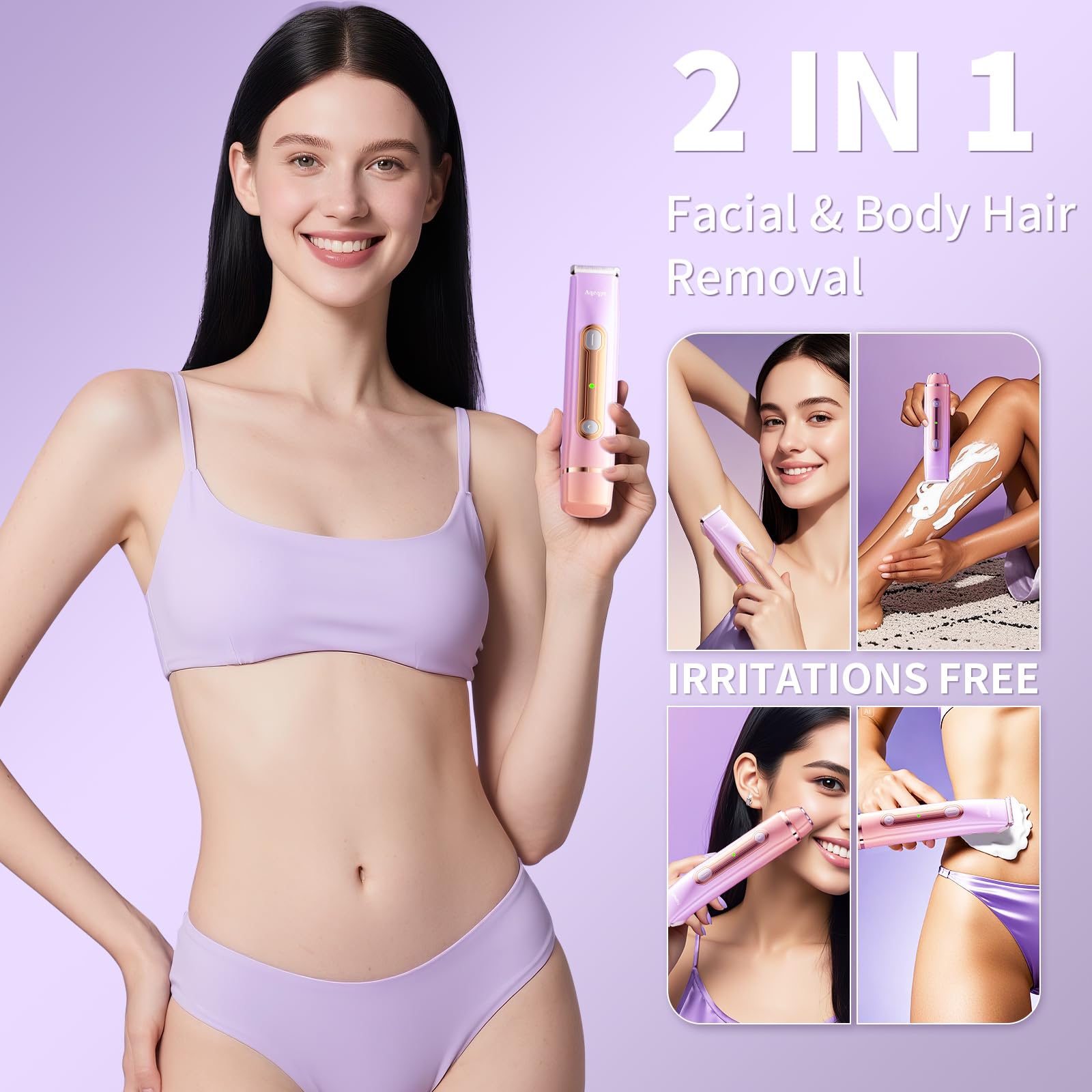 Bikini Trimmer for Women, Electric Razors with Dual Heads, Rechargeable Pubic Hair Trimmer with IPX7 Waterproof, Painless Pro Shaver for Underarm Leg Arm Body Face Private Area（DuskyRose）