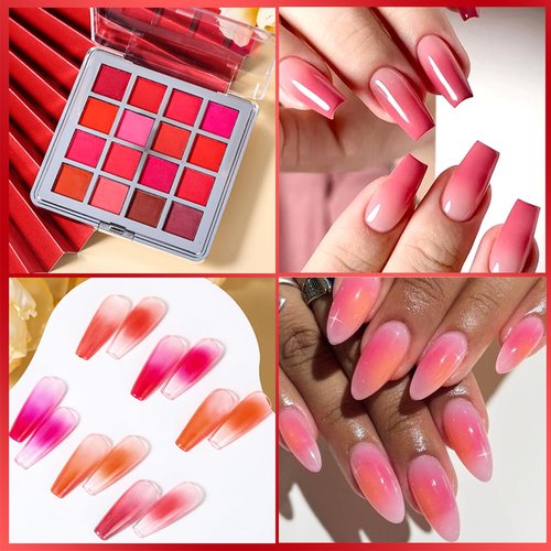 Nail Pigment Powder Set, 16 Colors Gradient Nail Glitter Powder, Neon Fluorescent Pigment Kit, Pink Rubbing Dust, Solid Pigment for Ombre Nail Design, Professional Manicure Accessories