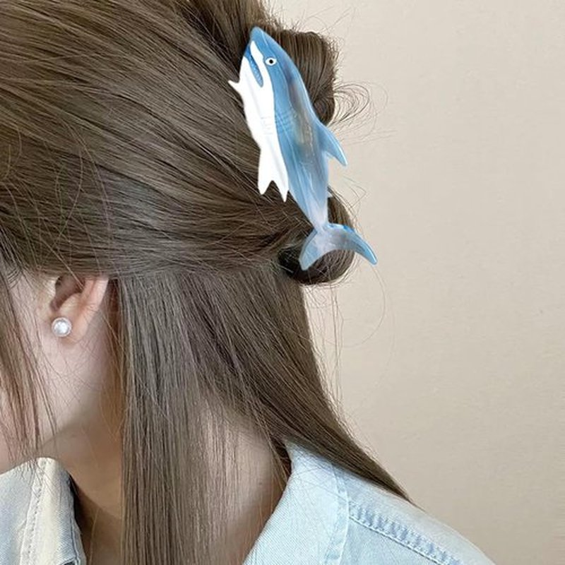 2 PCS Blue Shark Cellulose Acetate Hair Claw Clips Whale Shark Hair Clips Cute Big White Hair Clips for Women Girls Thick Thin Ocean Sea Animal Hairstyle Accessories Claw Clips