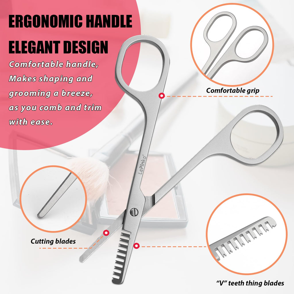 Facial Hair Thinning Scissors, V Teeth, Stainless Steel Gray