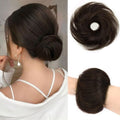 Messy Bun Hair Piece 100% Real Human Hair Natural Curly Scrunchies Dark Brown Updo Donut Chignon with Elastic Rubber Band Fluffy Bun Hair Pieces for Women Girls (#2 Dark Brown)