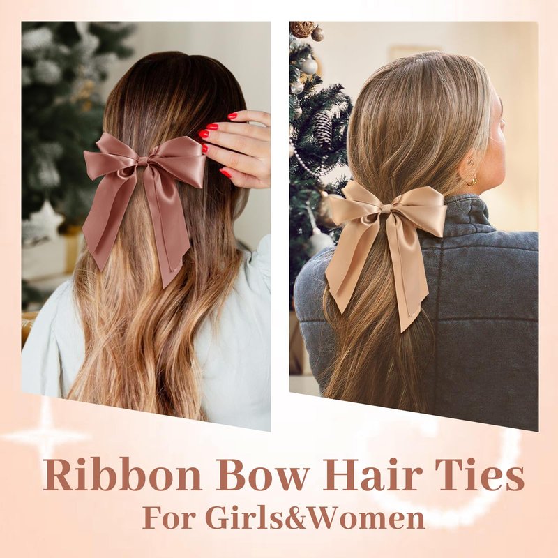 Yougeigy 6PCS Bow Hair Ties, Satin Hair Ribbon, Ribbon Hair Bows for Women Girls, Elastics Hair Scrunchies for Thick Thin Hair, Bows Hair Accessories with Long Tail, Black