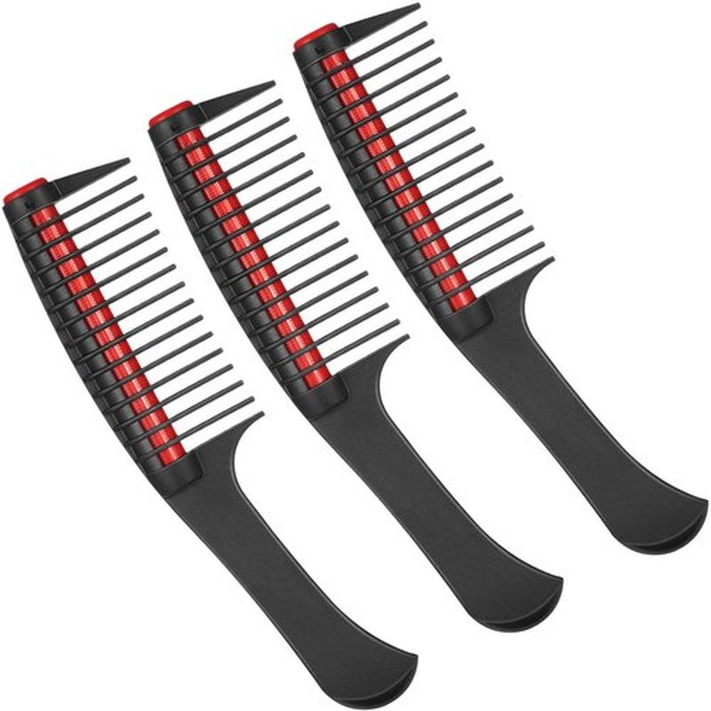 Leinuosen 3 Packs Hair Comb with Roller, Detangling Comb with Roller Integrated Anti Splicing for Salon Barber Hair Dye(Red)